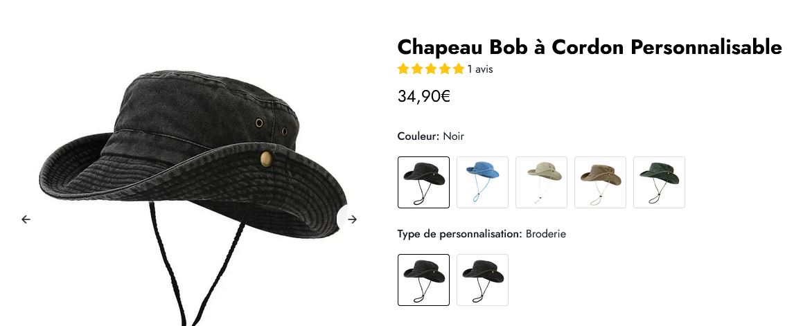 Fiche produit Chapeau Bob à Cordon Personnalisable — Shopify SEO