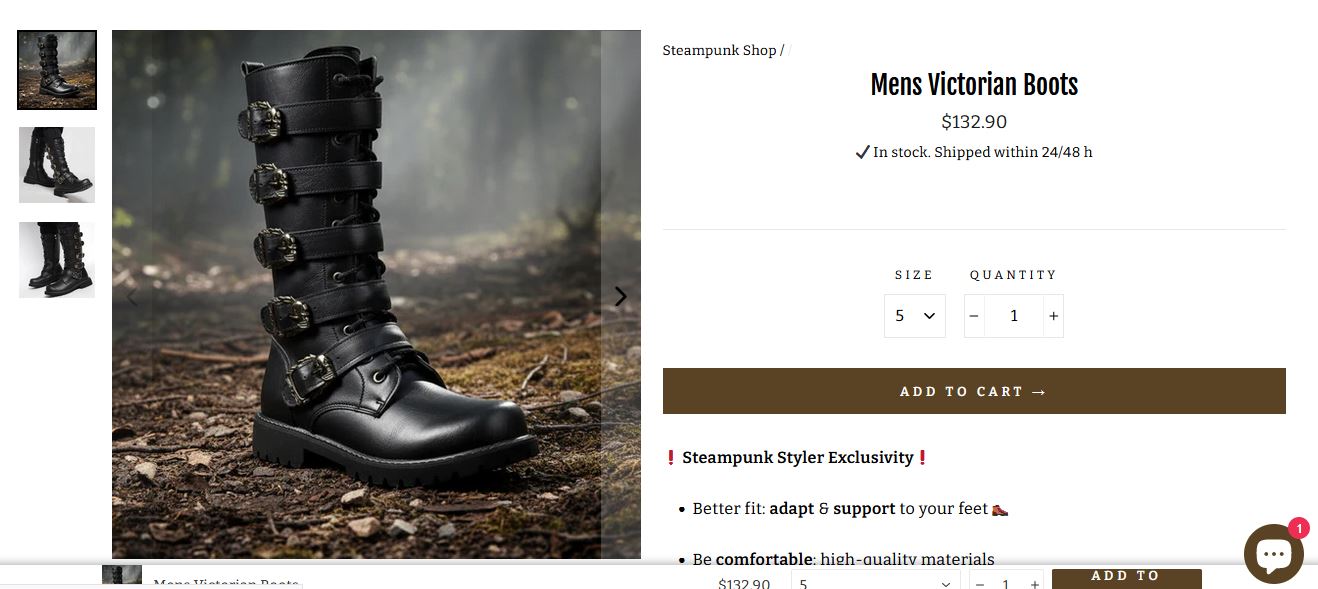 Fiche produit Men's Victorian Boots — Shopify SEO