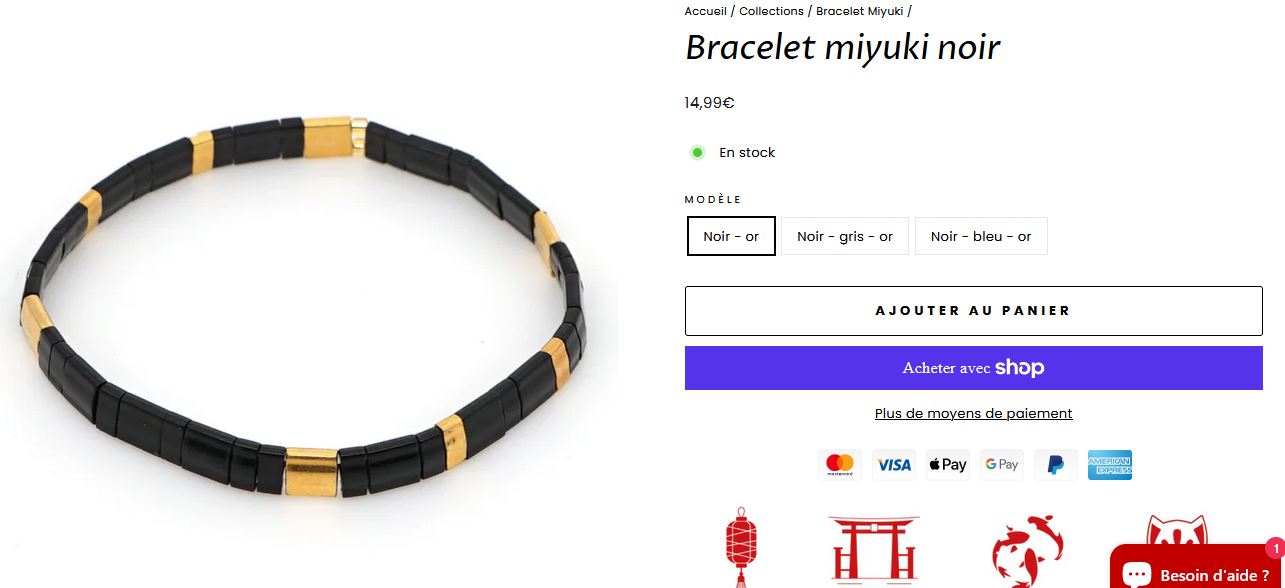 Fiche produit Bracelet Miyuki Noir — Shopify SEO